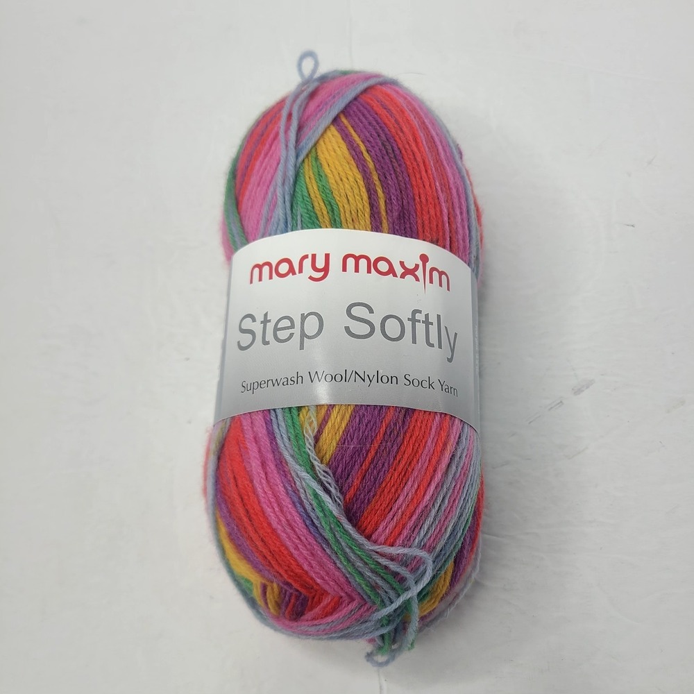 Mary Maxim Step Soft Yarn Rainbow 75% Superwash Wool 25% Nylon‎ 100g